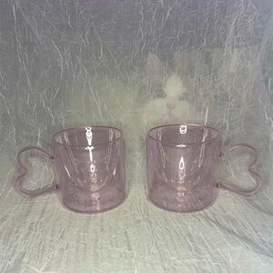 2 Set Heart-Shaped Handle Glass Mugs - Pink